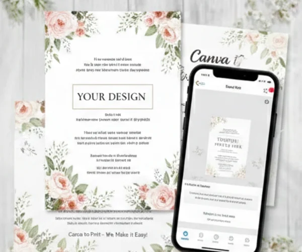 Canva wedding invitation being professionally printed on premium cardstock