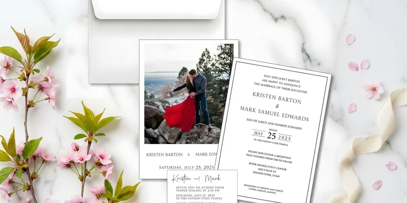 Reception insert card with time, location, and ring ceremony details for LDS wedding