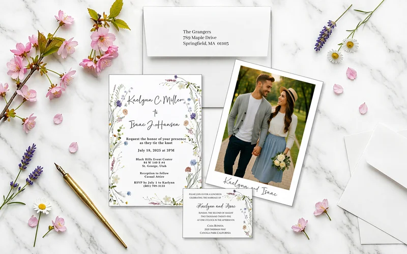 Canva wedding invitation design being professionally printed on premium cardstock with rich colors and sharp detail