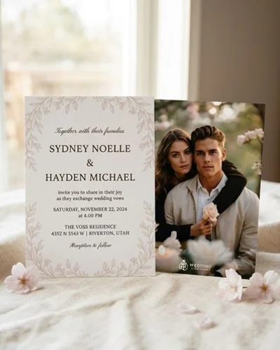 Classic vertical invitation with photo on back