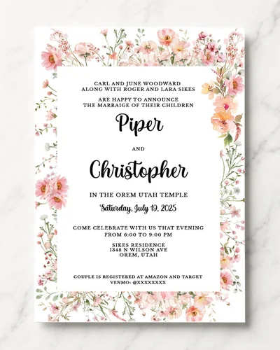 Garden inspired invitation with hand drawn botanicals