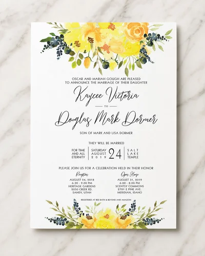 LDS temple sealing invitation with temple illustration and photo