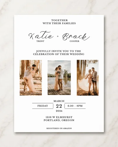 Minimalist black and white wedding invitation