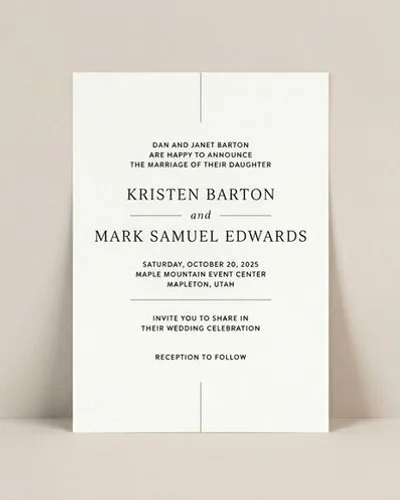 Modern minimalist wedding invitation with sage green