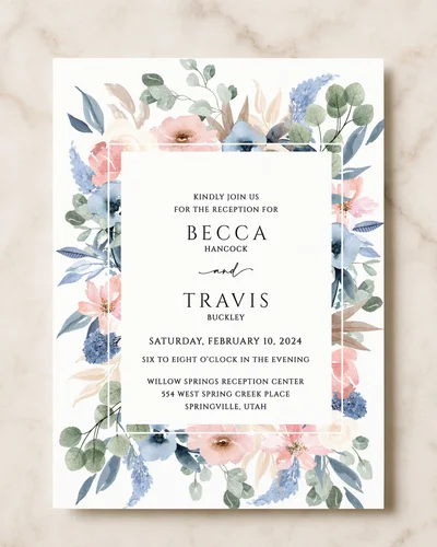 Photo-backed wedding invitation showing engagement photo on back