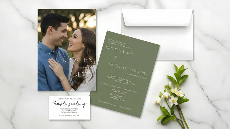 LDS temple sealing invitation with elegant wording and temple illustration