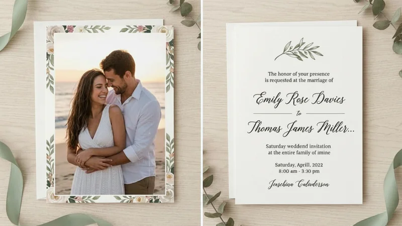 Photo wedding invitation compared with traditional text-only invitation